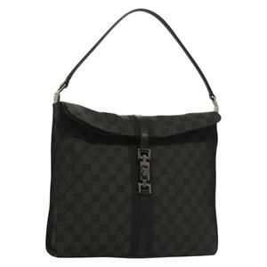 GUCCI GG Canvas Jackie Shoulder Bag Black Silver 001 3355 1781 Auth 133986